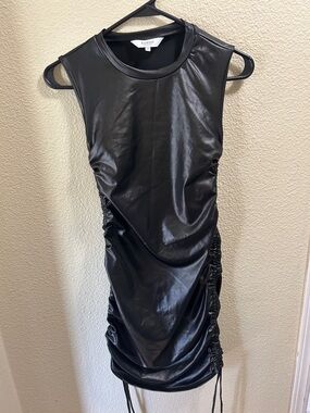 Amazon Black Faux Leather Ruched Mini Dress